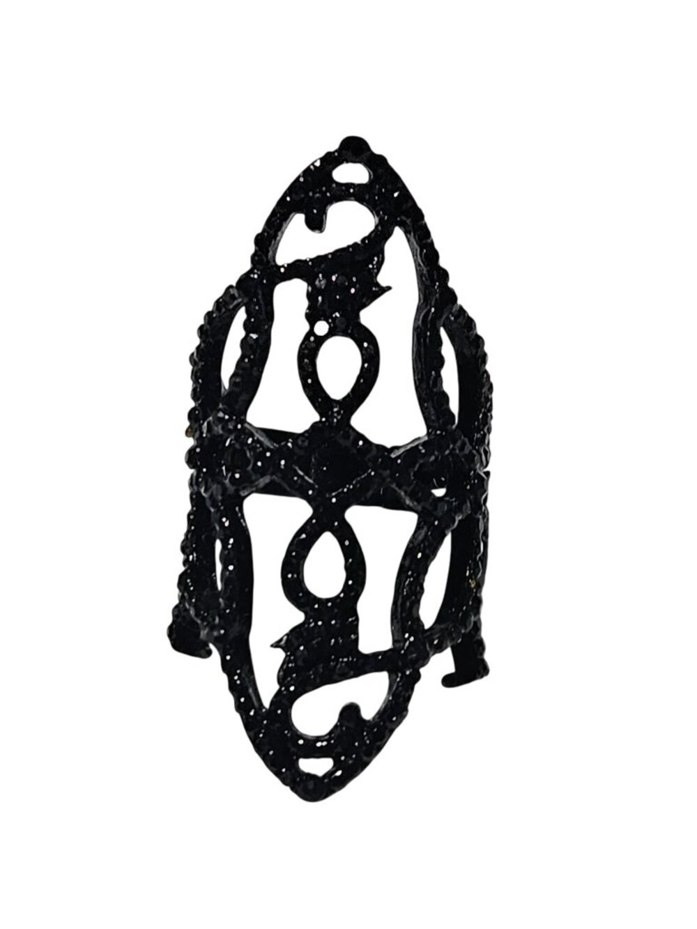 Gothic Armor Ring Size 7 Black Full Finger Filigree Victorian Witchy Halloween